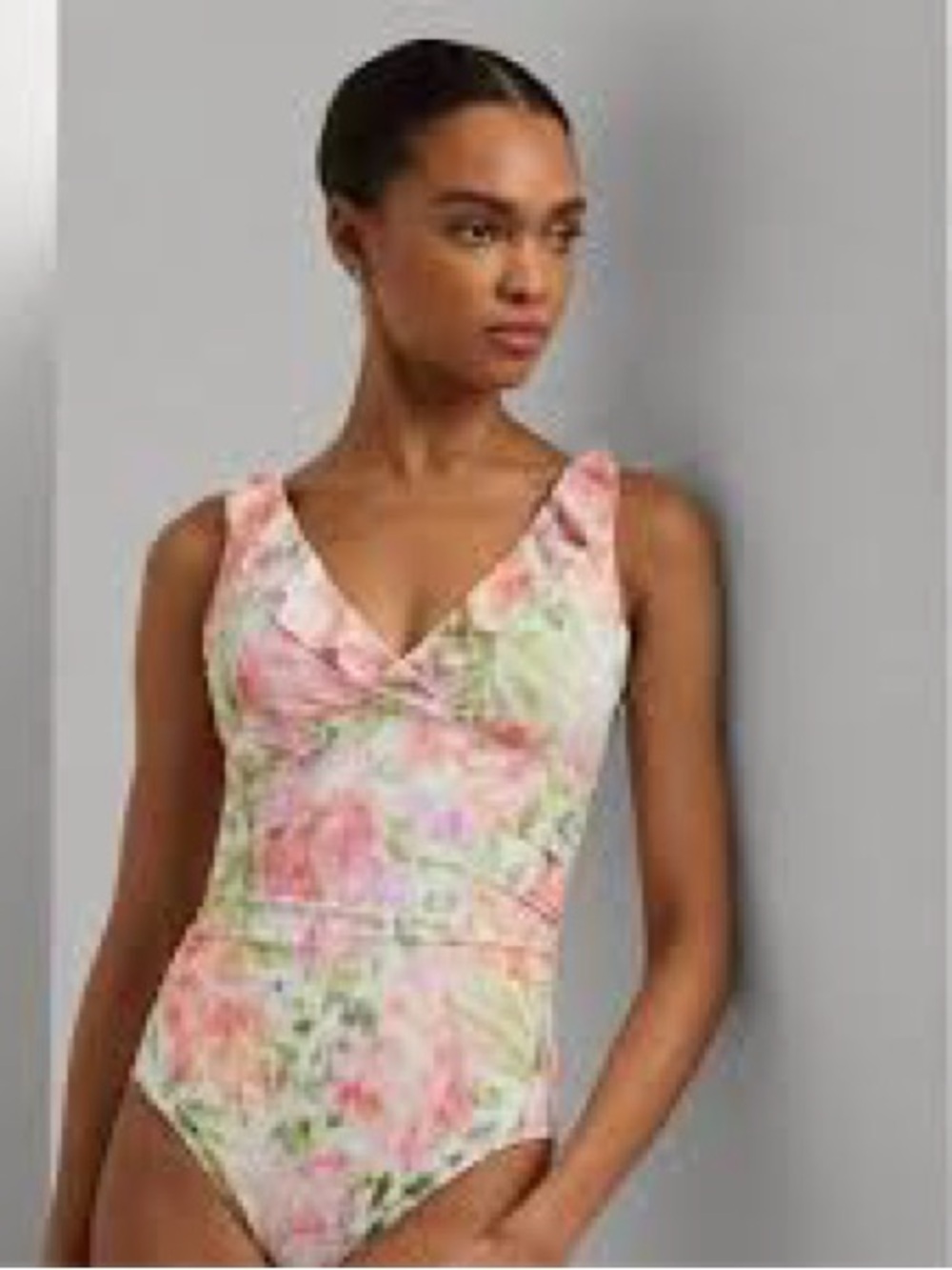Lauren Ralph Lauren Floral Pastel V-Neck One-Piece Swimsuit